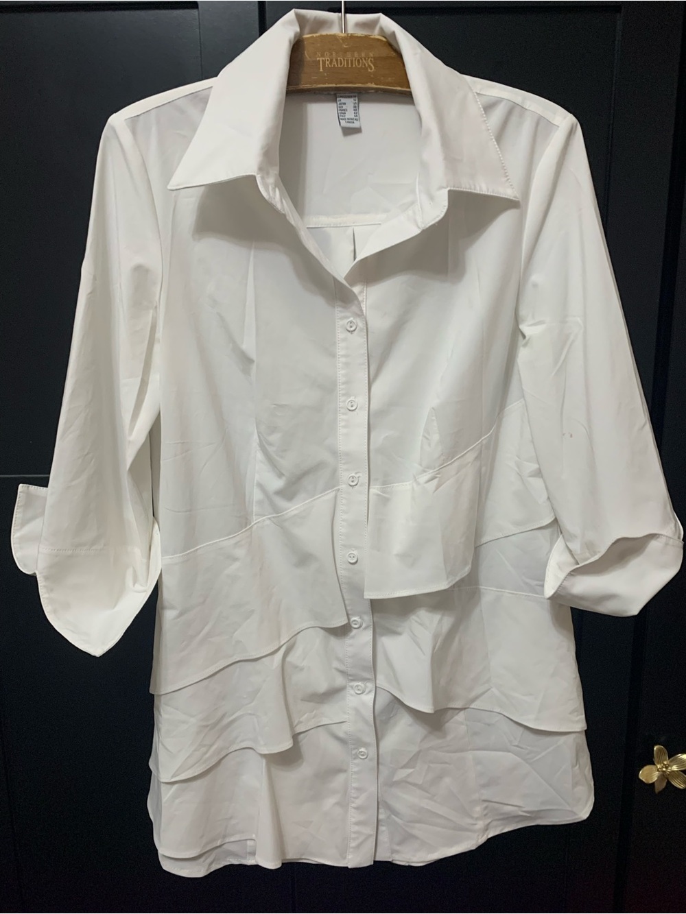 Joseph Ribkoff White Tiered Button-Front Shirt Tailored chic office essentials